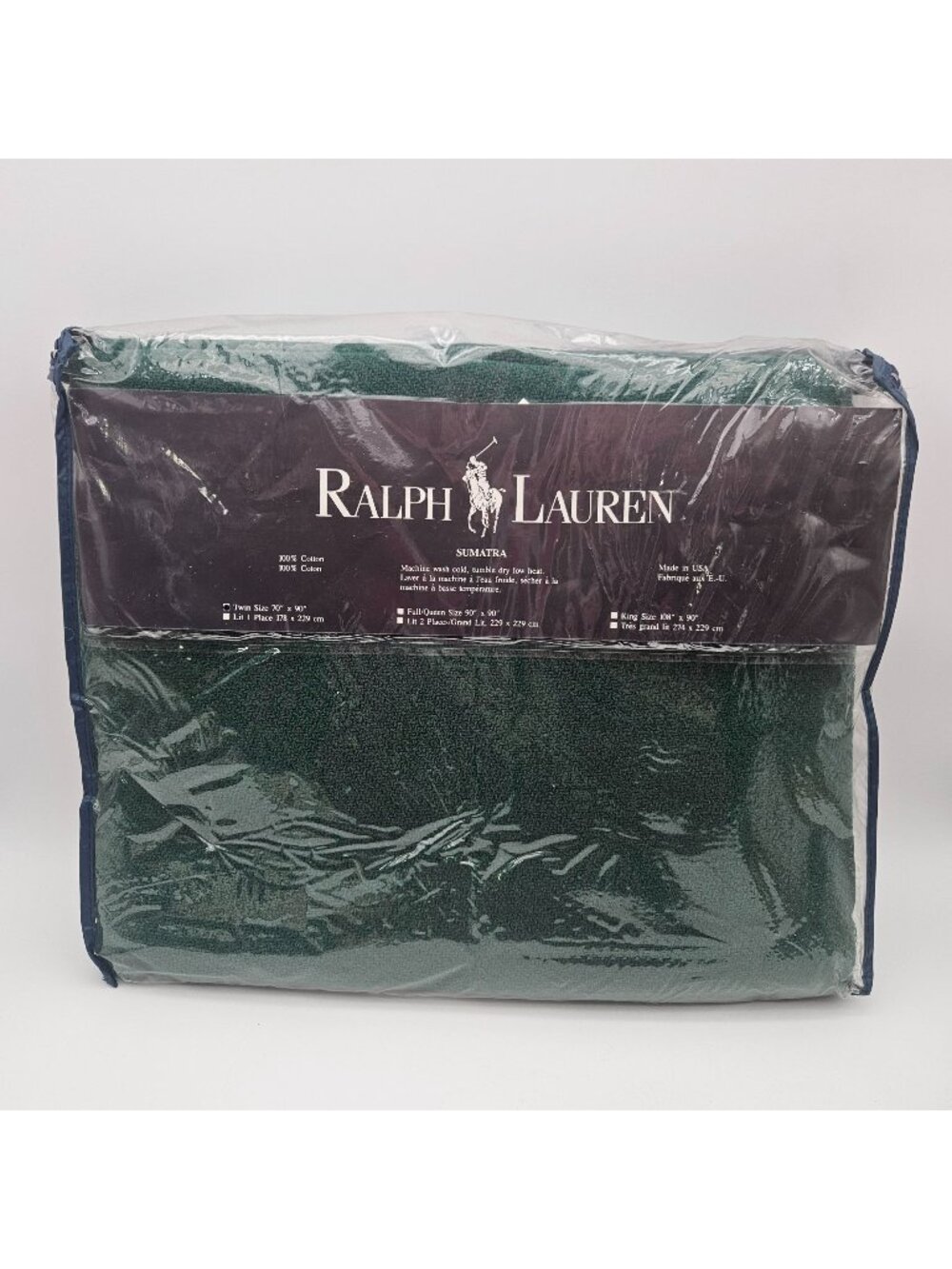 Vintage Ralph Lauren Hunter Green Woven Cotton Blanket Twin Size NOS